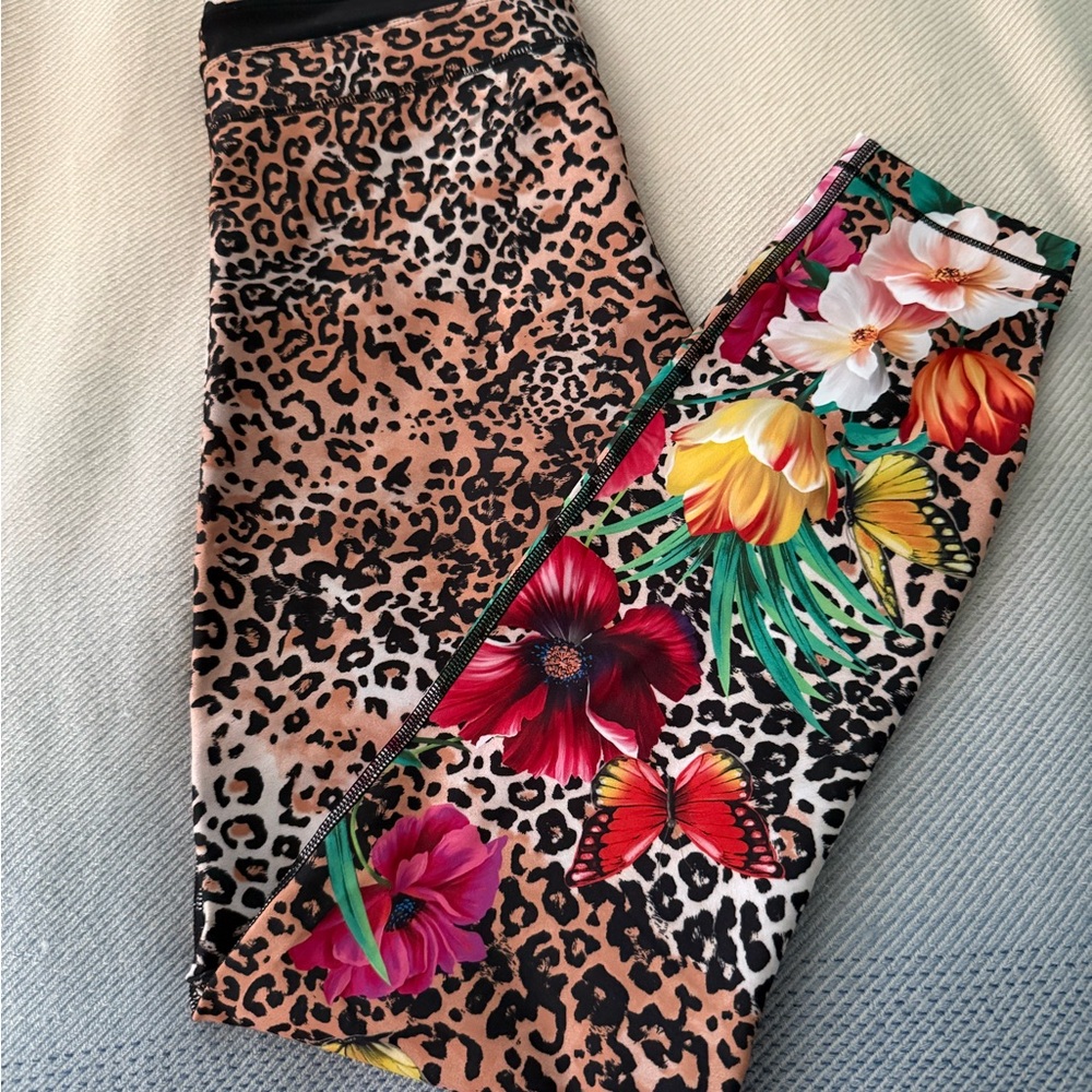 Johnny Was Leopard & Floral Leggings in Pink, Red, Green